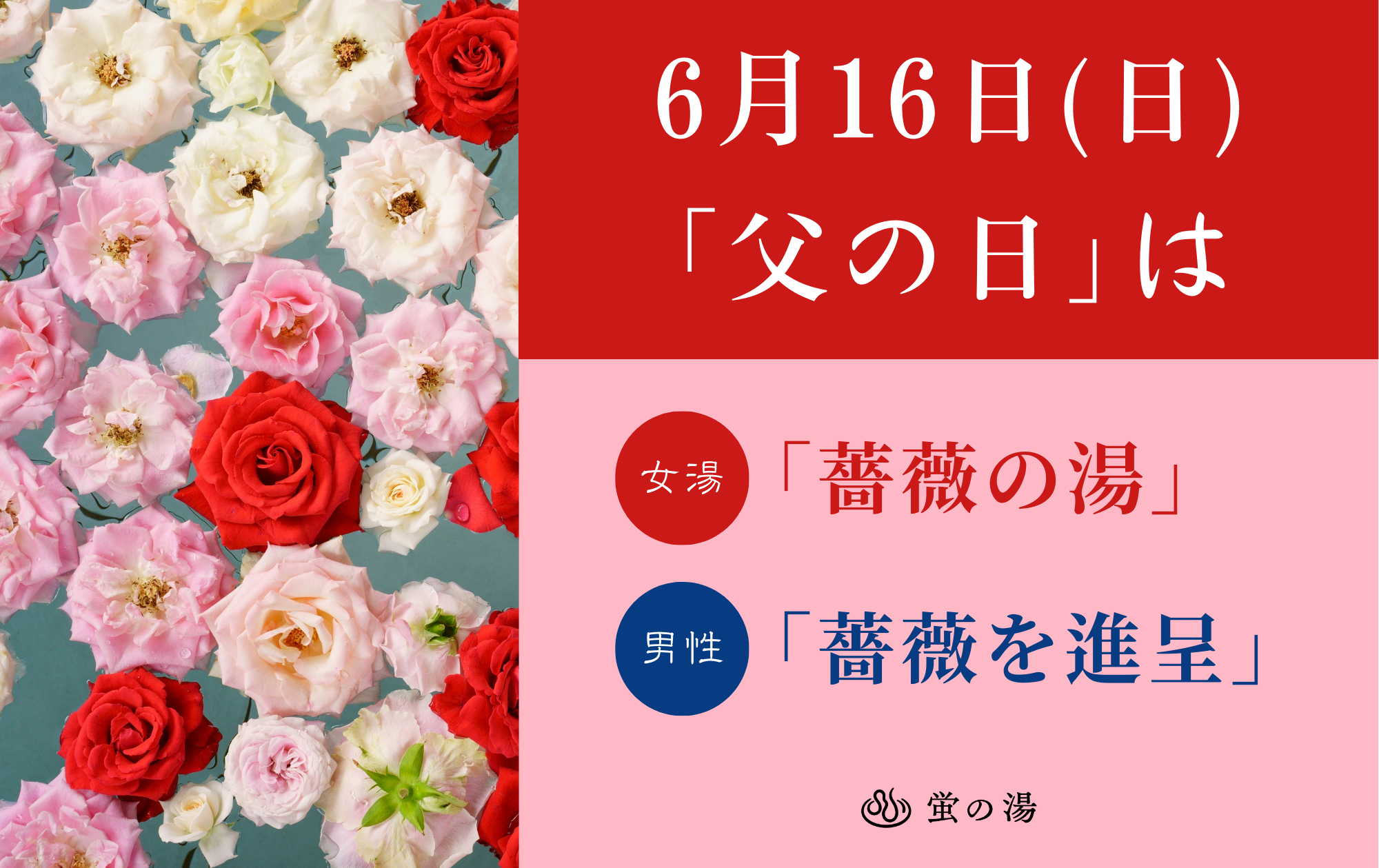 6/16㈰ の「父の日」は「薔薇の湯＆西ノ市ライブ」開催！